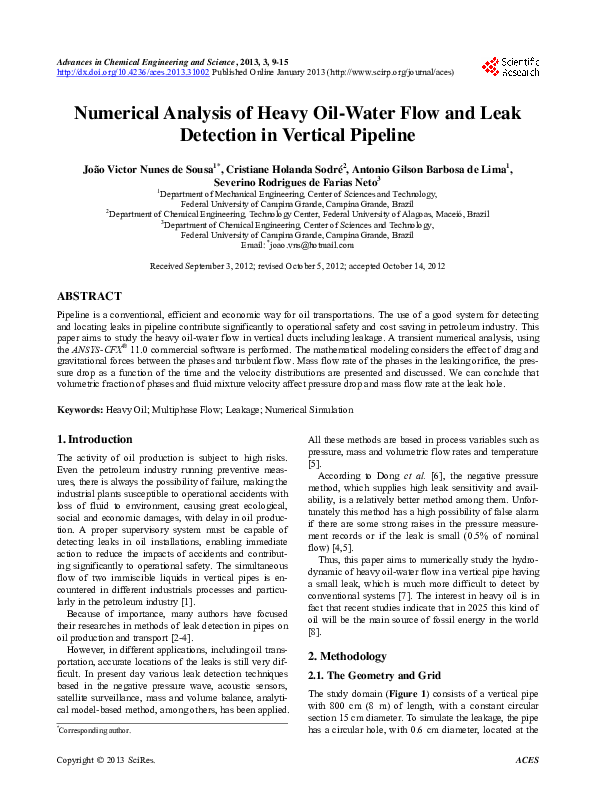 (PDF) Numerical Analysis of Heavy Oil-Water Flow and Leak Detection in ...