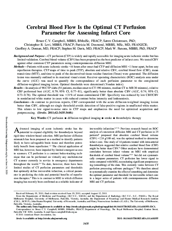 (PDF) Cerebral Blood Flow Is the Optimal CT Perfusion Parameter for ...