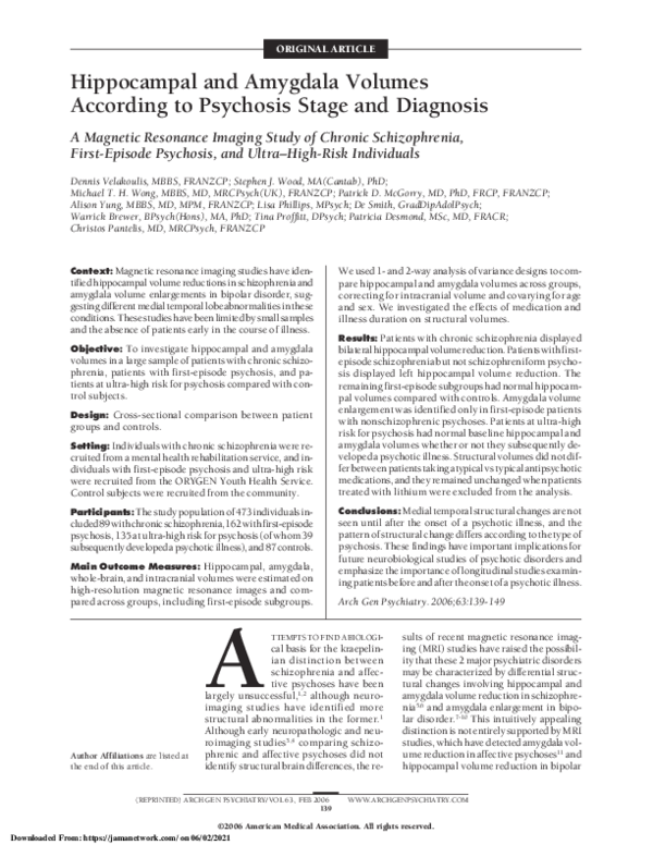 (PDF) Hippocampal and Amygdala Volumes According to Psychosis Stage and ...
