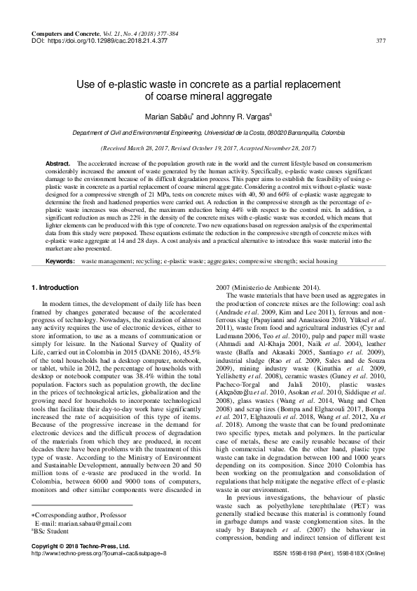 (PDF) Use of e-plastic waste in concrete as a partial replacement of ...