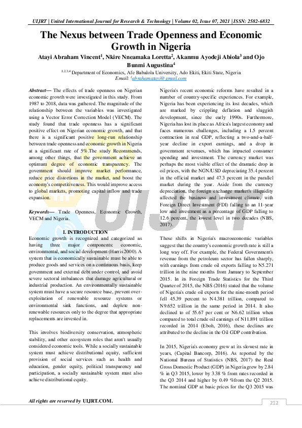 (PDF) The Nexus between Trade Openness and Economic Growth in Nigeria