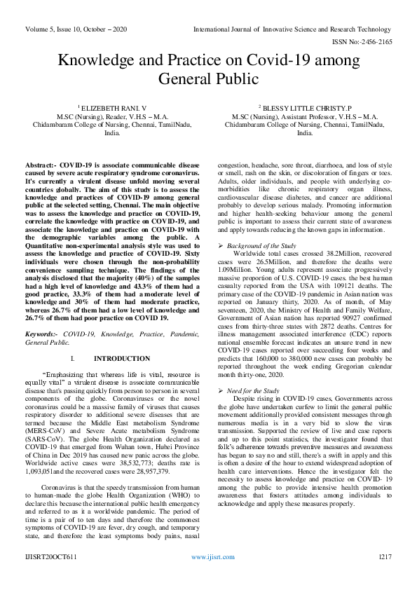 (PDF) Knowledge and Practice on Covid-19 among General Public
