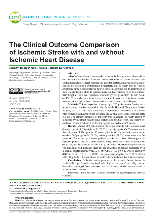 (PDF) The Clinical Outcome Comparison of Ischemic Stroke with and ...