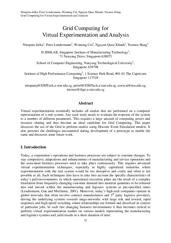 (PDF) Grid computing for virtual experimentation and analysis