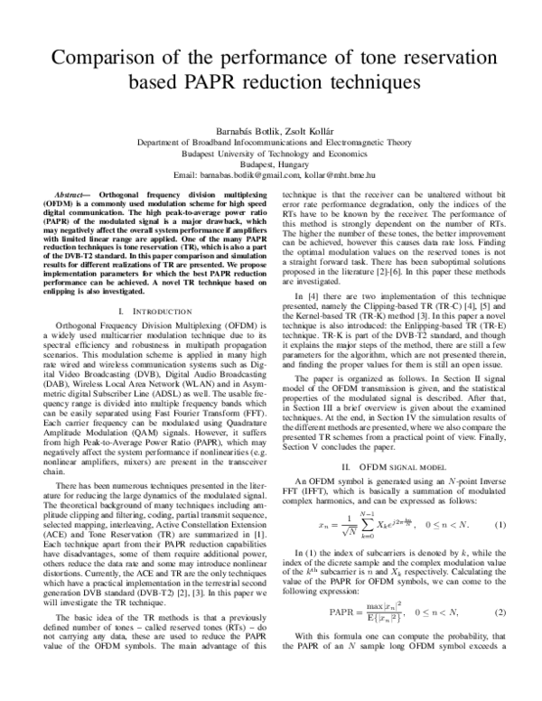 (PDF) Comparison of the performance of tone reservation based PAPR ...
