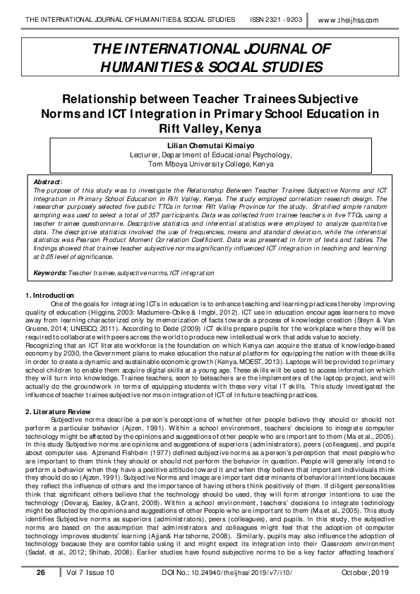 (PDF) Relationship between Teacher Trainees Subjective Norms and ICT ...