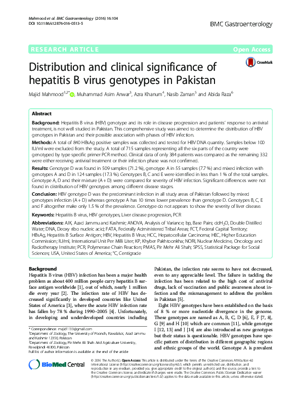 (PDF) Distribution and clinical significance of hepatitis B virus (HBV ...