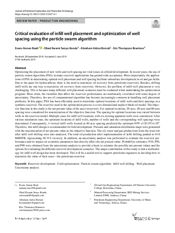 (PDF) Critical evaluation of infill well placement and optimization of ...