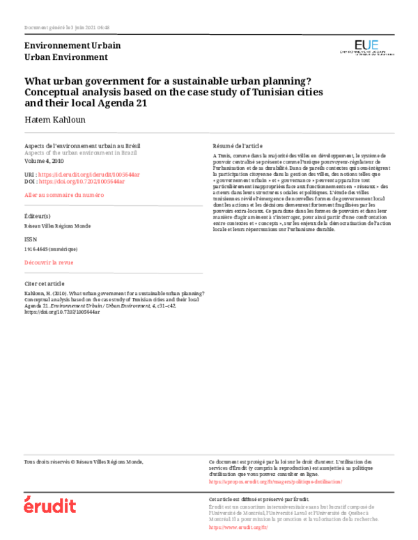 (PDF) What urban government for a sustainable urban planning
