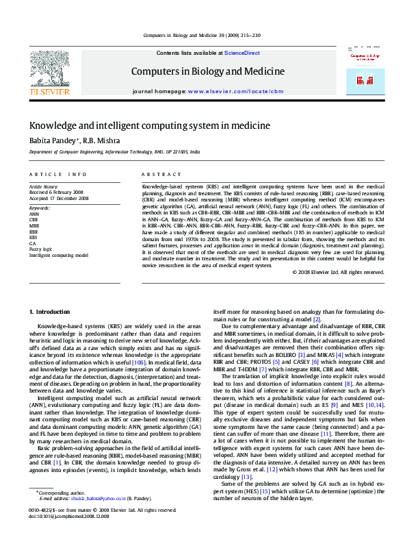 (PDF) Knowledge and intelligent computing system in medicine