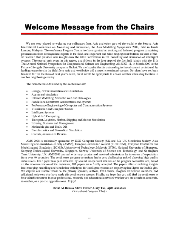 (PDF) Welcome Message from the Chairs