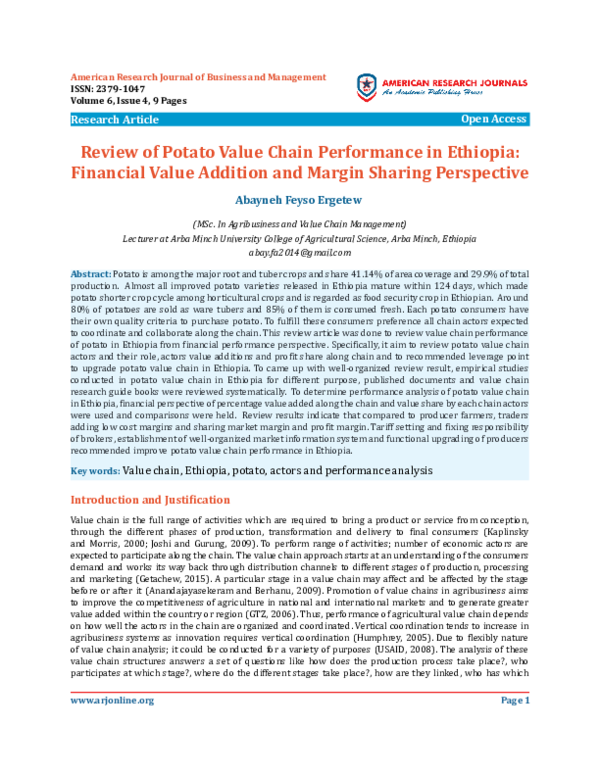 (PDF) Review of Potato Value Chain Performance in Ethiopia: Financial ...