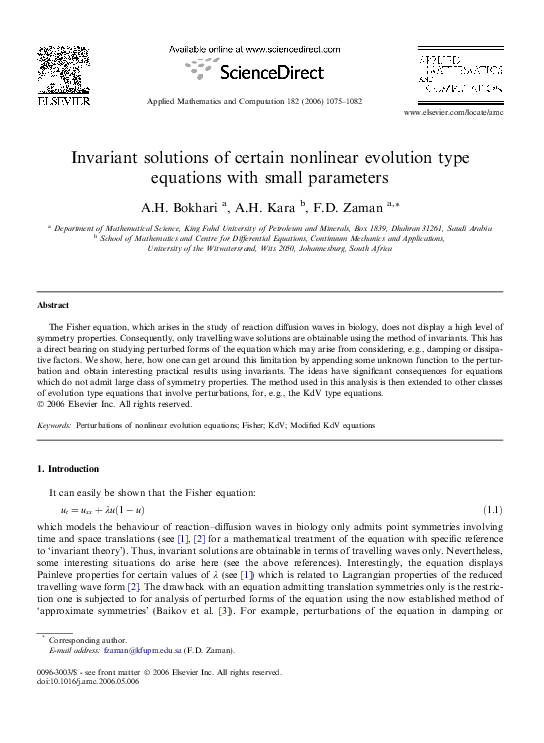 (PDF) Invariant solutions of certain nonlinear evolution type equations ...