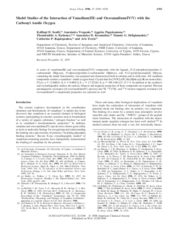 Pdf Model Studies Of The Interaction Of Vanadium Iii And Oxovanadium Iv V With The Carbonyl Amide Oxygen Anastassios Troganis Academia Edu