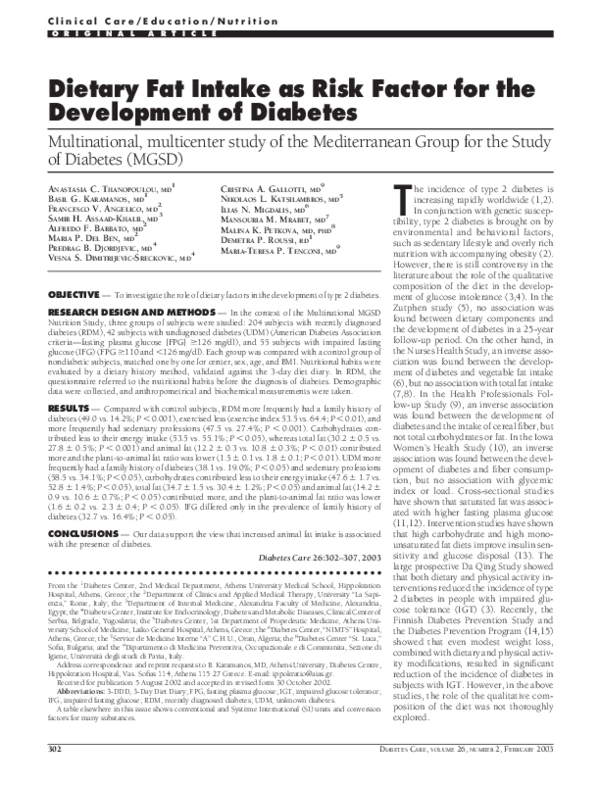 (PDF) Dietary Fat Intake As Risk Factor for the Development of Diabetes