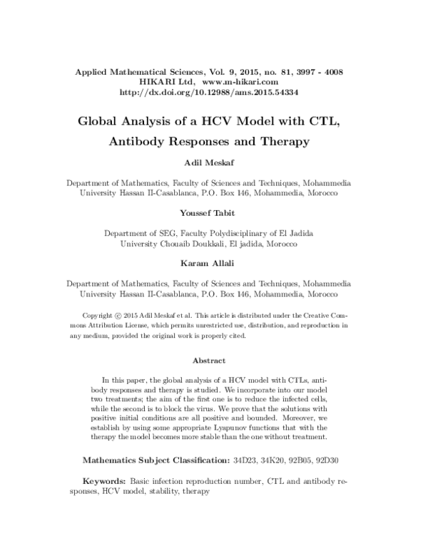 (PDF) Global analysis of a HCV model with CTL, antibody responses and ...