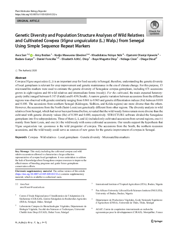 (PDF) Genetic Diversity and Population Structure Analyses of Wild ...