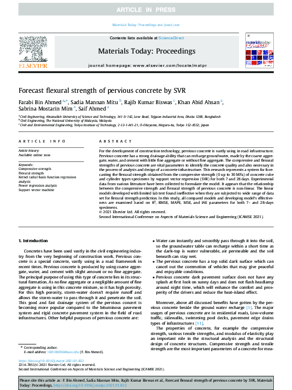 (PDF) Forecast flexural strength of pervious concrete by SVR