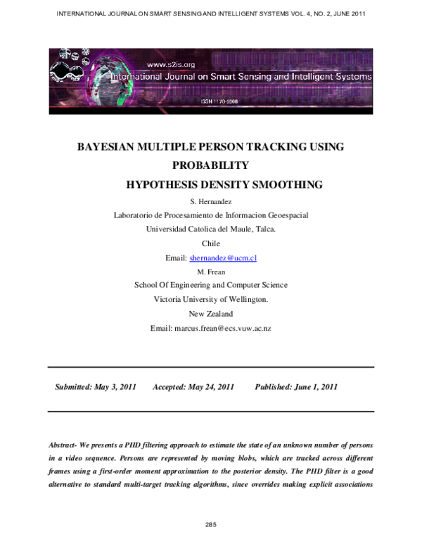 (PDF) Bayesian Multiple Person Tracking Using Probability Hypothesis ...