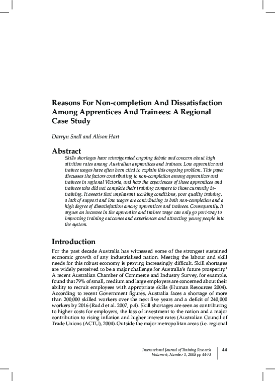 (PDF) Reasons For Non-completion And Dissatisfaction Among Apprentices ...