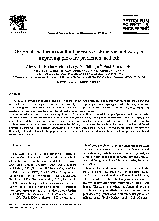 (PDF) Origin of the formation fluid pressure distribution and ways of ...