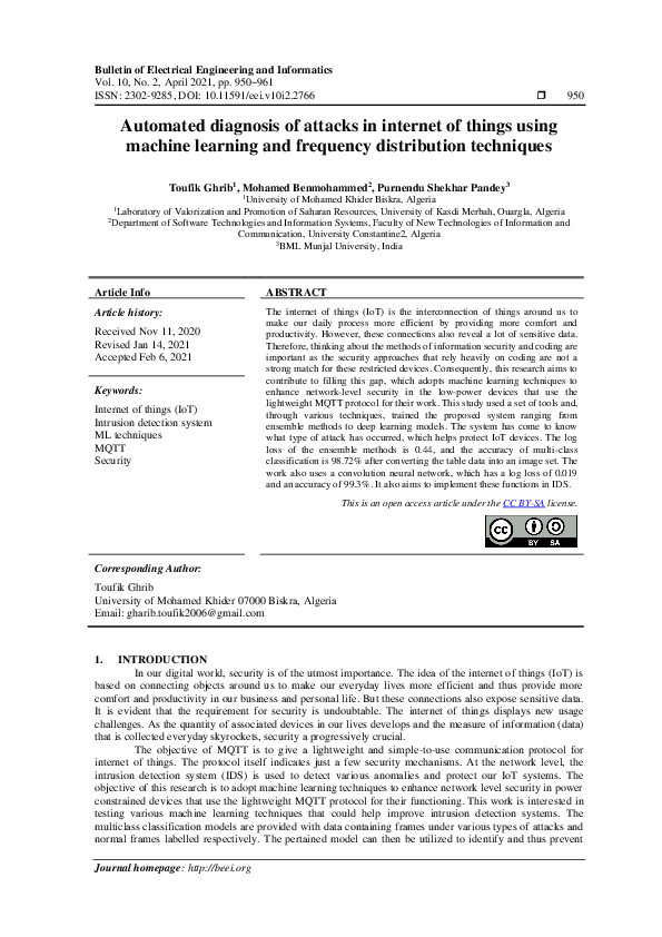 (PDF) Automated diagnosis of attacks in internet of things using ...