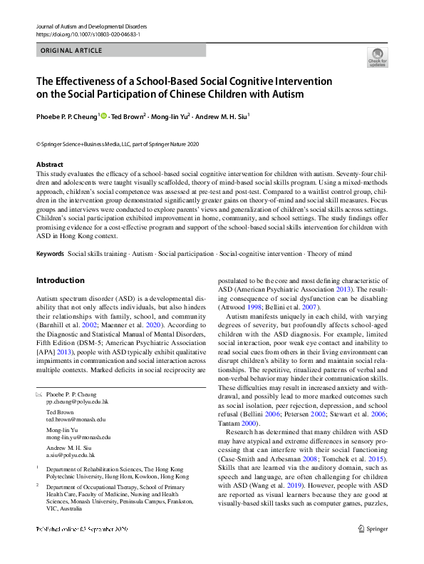 (PDF) The Effectiveness of a School-Based Social Cognitive Intervention ...