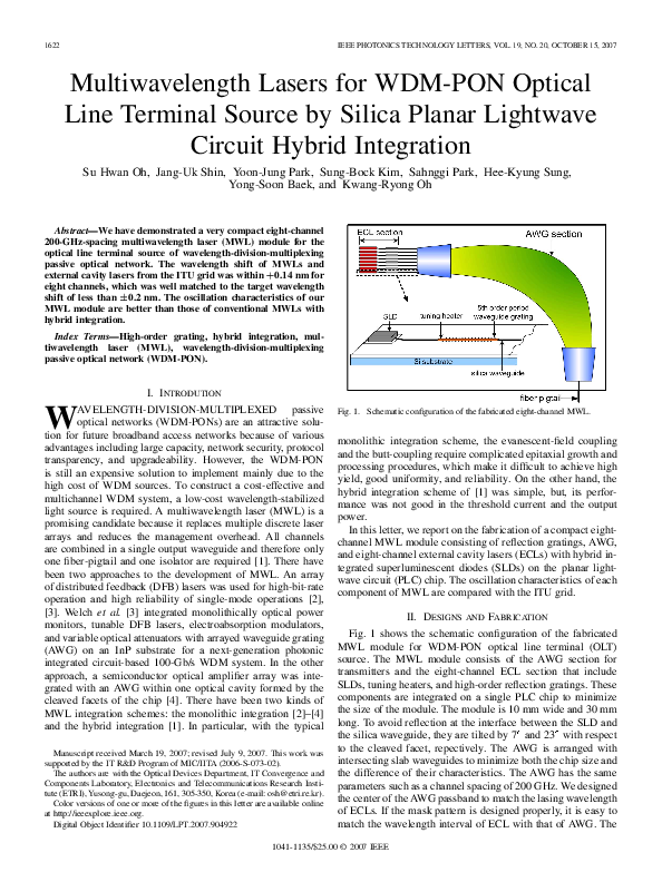 (PDF) Multiwavelength Lasers for WDM-PON Optical Line Terminal Source ...