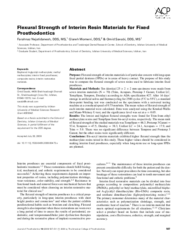 (PDF) Flexural Strength of Interim Resin Materials for Fixed Prosthodontics