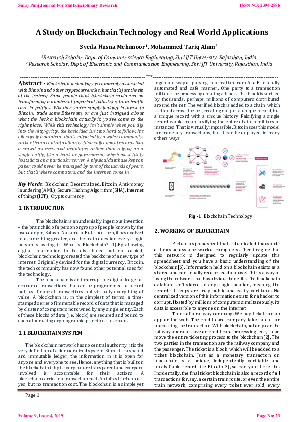 (PDF) A Study on Blockchain Technology and Real World Applications
