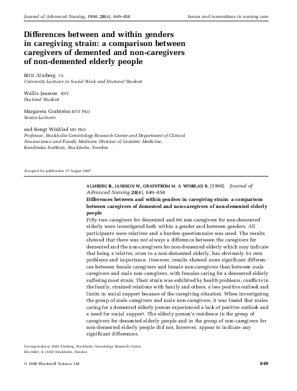 (PDF) Differences between and within genders in caregiving strain: a ...