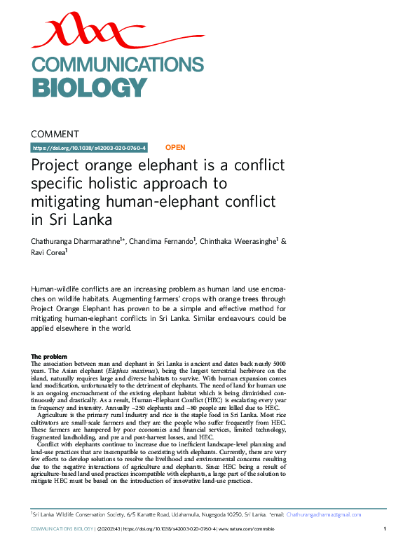 Human Elephant Conflict Research Papers Academia Edu