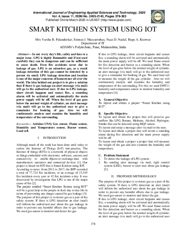 (PDF) Smart Kitchen System Using Iot