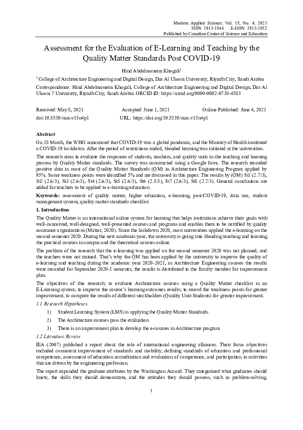 (PDF) Assessment for the Evaluation of E-Learning and Teaching by the ...