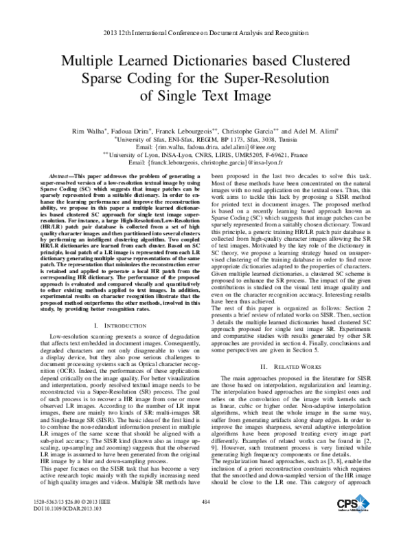 (PDF) Multiple Learned Dictionaries Based Clustered Sparse Coding for ...