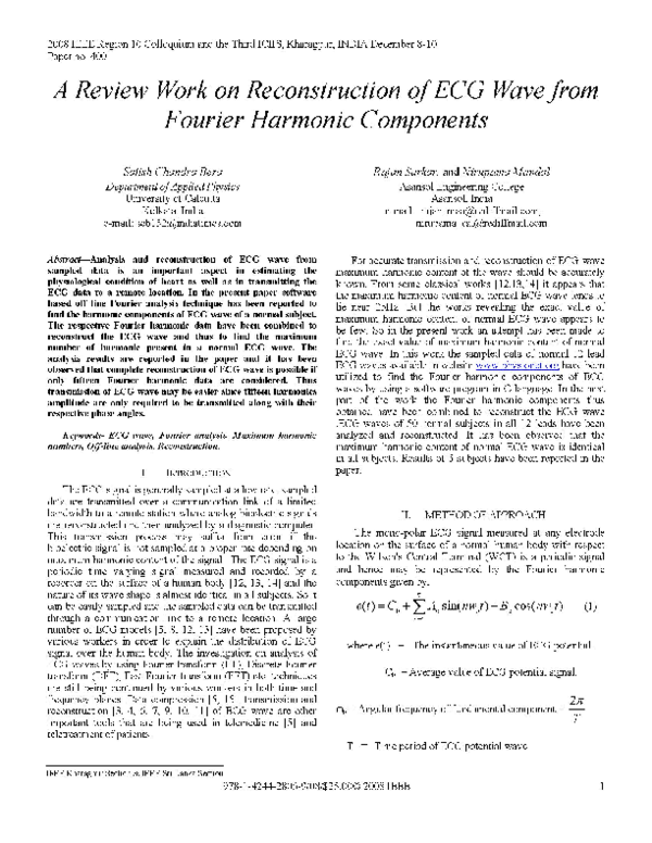 (PDF) A Review Work on Reconstruction of ECG Wave from Fourier Harmonic ...