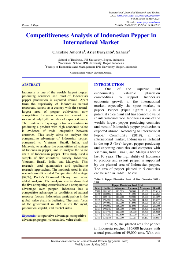 (PDF) Competitiveness Analysis of Indonesian Pepper in International Market