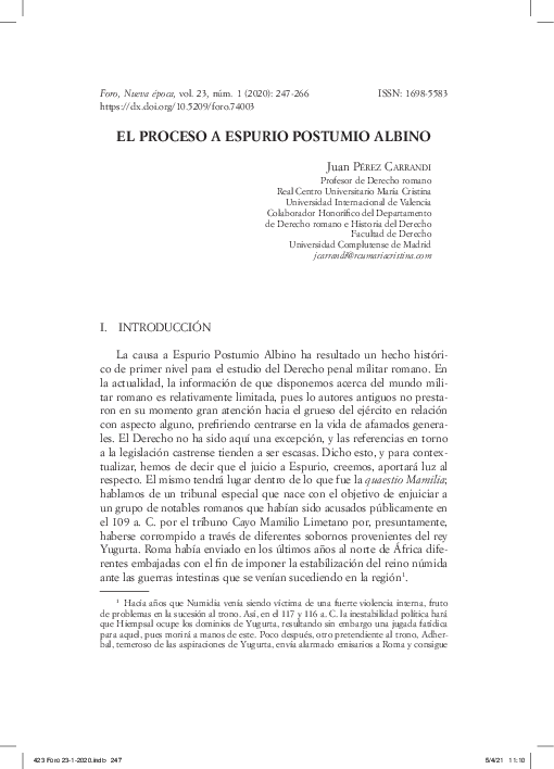 (PDF) El proceso a Espurio Postumio Albino