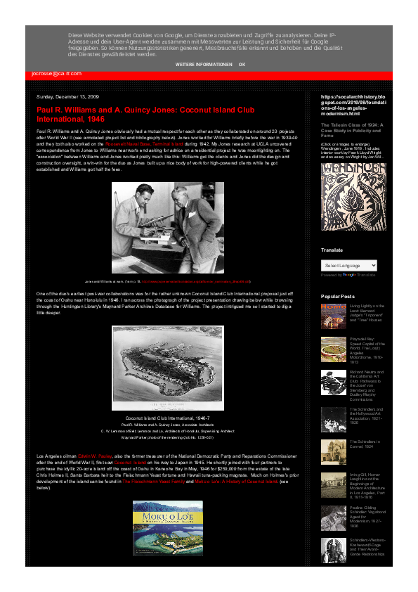 ADVERTISING レコード　original PDF) Paul R. Williams and A. Quincy Jones: Coconut Island Club