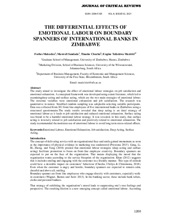 (PDF) The Differential Effects of Emotional Labour on Boundary Spanners ...