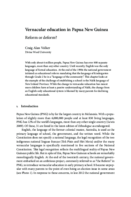(PDF) Vernacular education in Papua New Guinea Reform or deform