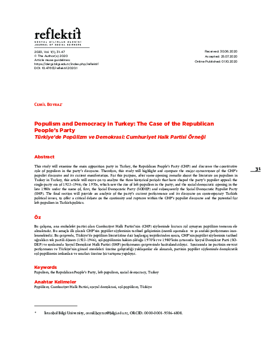 (PDF) Populism and Democracy in Turkey: The Case of the Republican ...