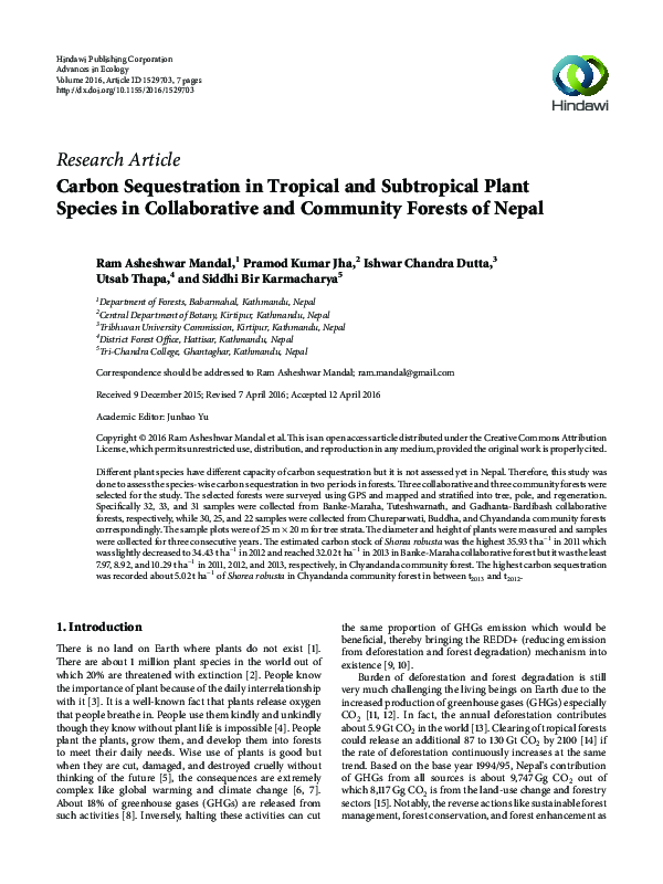 (PDF) Carbon Sequestration in Tropical and Subtropical Plant Species in ...