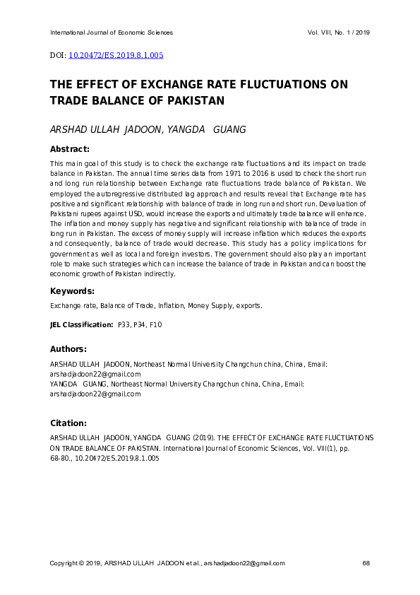 (PDF) The Effect of Exchange Rate Fluctuations on Trade Balance of Pakistan