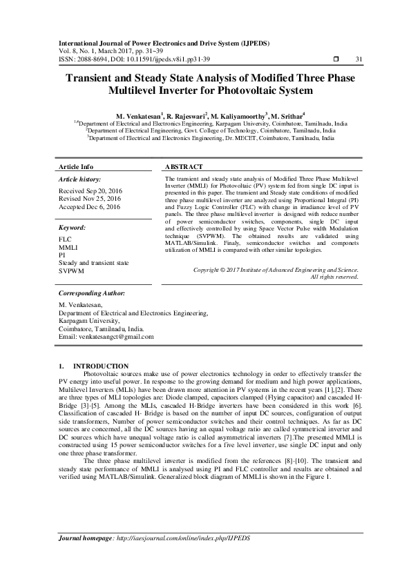 (PDF) Transient and Steady State Analysis of Modified Three Phase ...