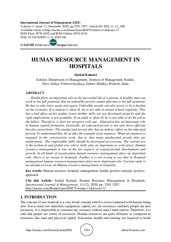 (PDF) HUMAN RESOURCE MANAGEMENT IN HOSPITALS IAEME Publication