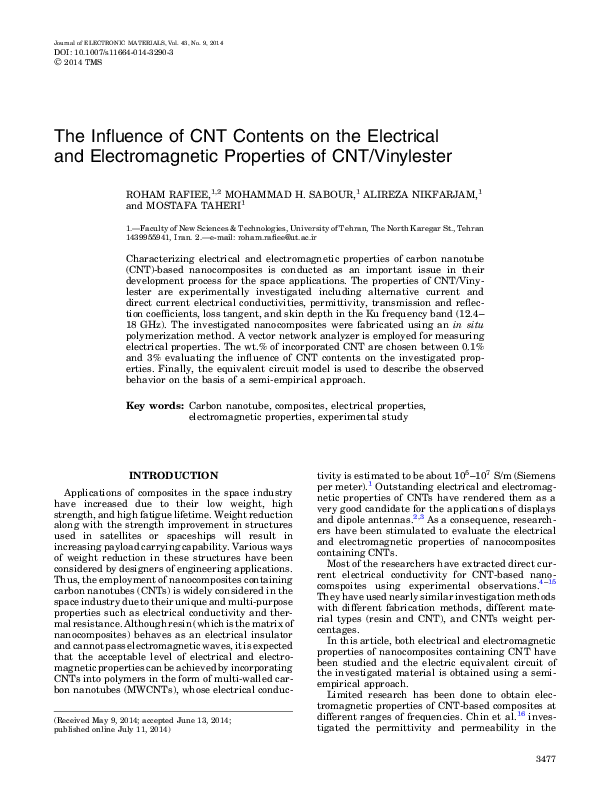 (PDF) The Influence of CNT Contents on the Electrical and ...
