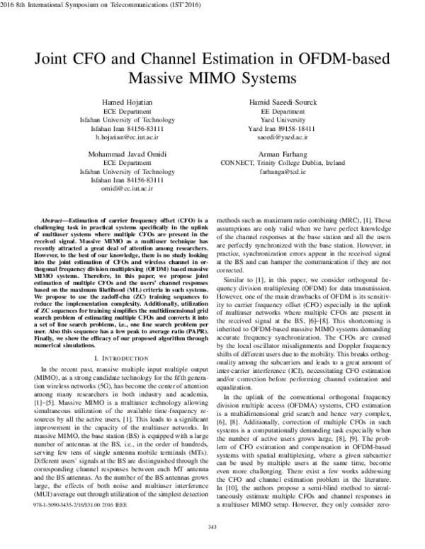 (PDF) Joint CFO and channel estimation in OFDM-based massive MIMO systems