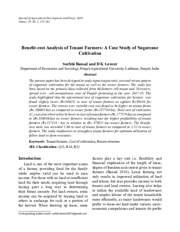 (PDF) Benefit-cost Analysis of Tenant Farmers: A Case Study of ...