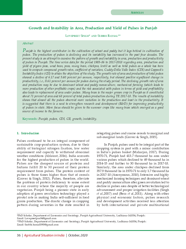 (PDF) Growth and Instability in area production and yield of pulses in ...
